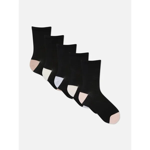 5-Pack Contrast Ankle Socks - Black