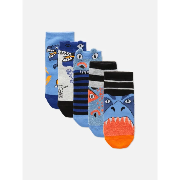 5-Pack Dinosaur Ankle Socks - Blue