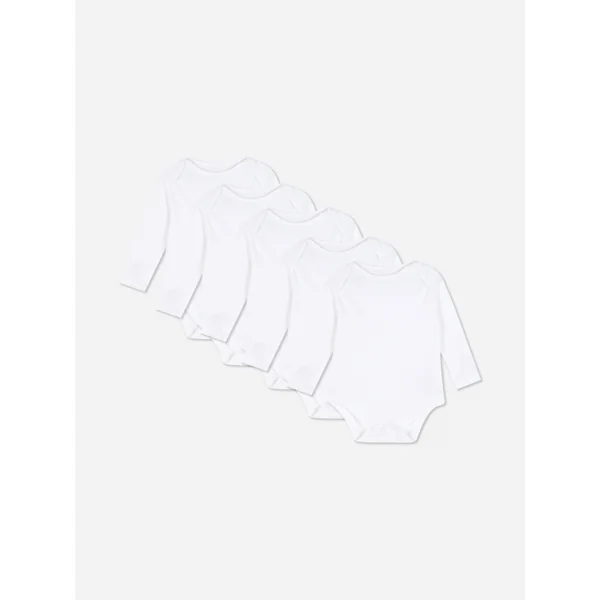 5-Pack Essential Long Sleeve Bodysuits - White