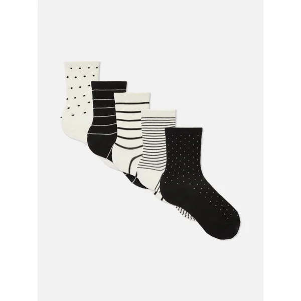 5-Pack Multi Pattern Crew Socks - Black/White