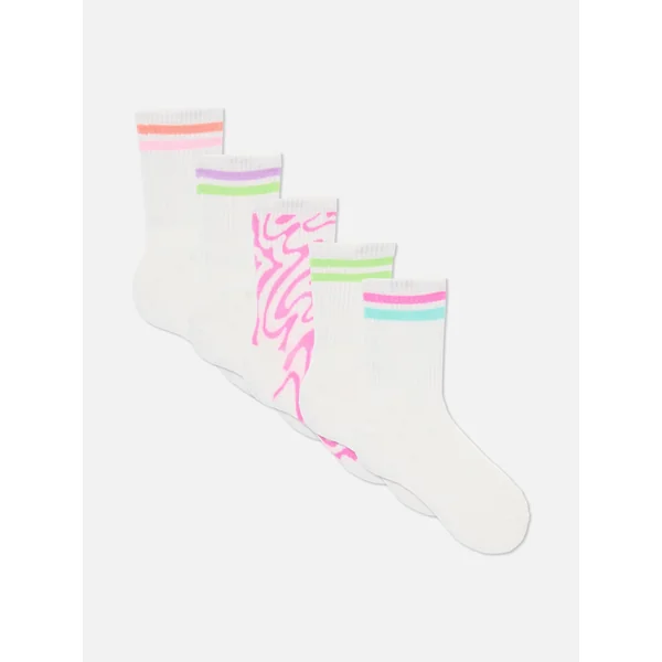 5-Pack Multi Ribbed Ankle Socks - White
