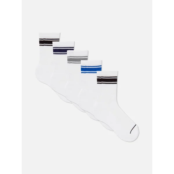 5-Pack Ribbed Ankle Socks - White
