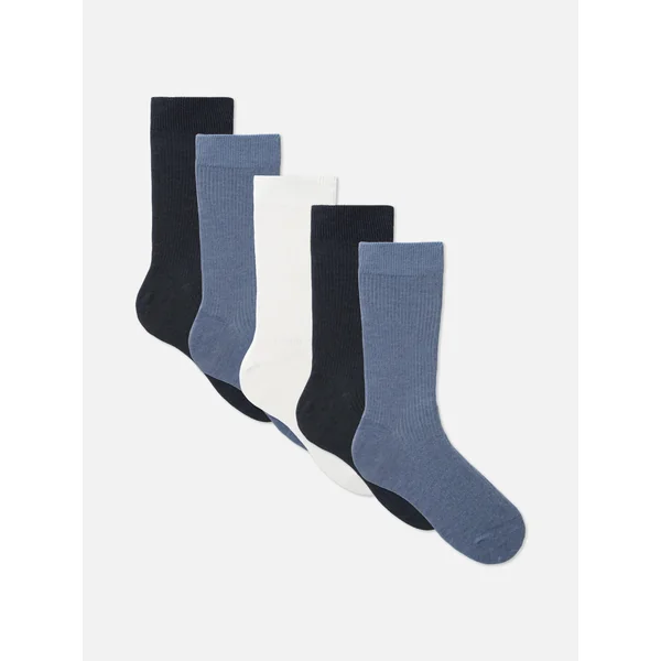 5-Pack Ribbed Crew Socks - Blue