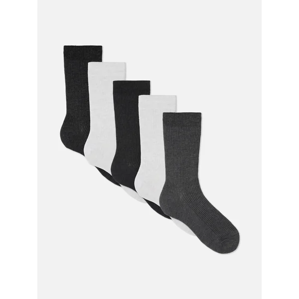 5-Pack Ribbed Crew Socks - Gray