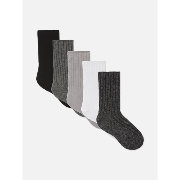 5-Pack Ribbed Crew Socks - Silver