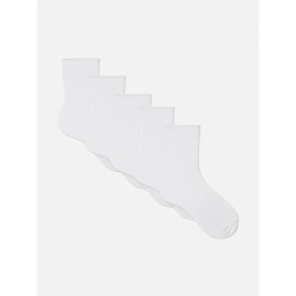 5-Pack Ribbed Crew Socks - White
