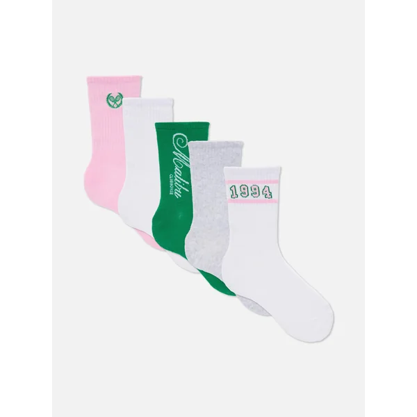 5-Pack Ribbed Tennis Crew Socks - Pink