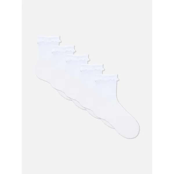 5-Pack Ruffle Trim Ankle Socks - White