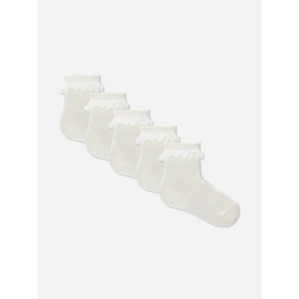 5-Pack Ruffle Trim Socks - White