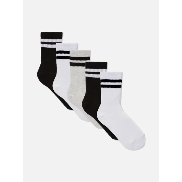 5-Pack Striped Ankle Socks - Black/White