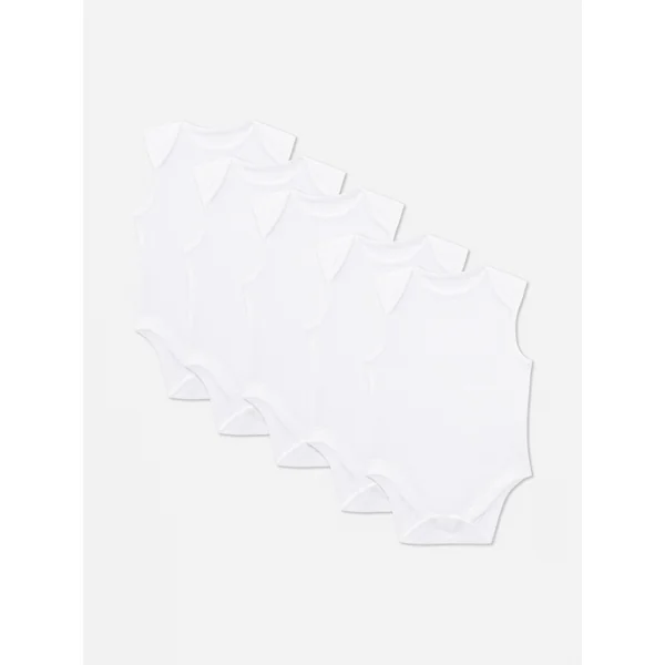 5-Pk Newborn Sleeveless Bodysuits - White