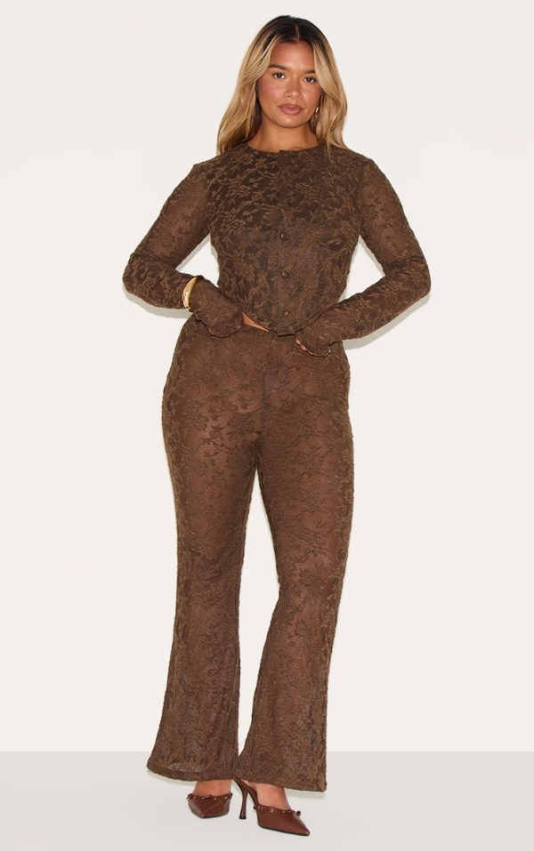 Shape Chocolate Textured Lace Highwaisted Flare Pants