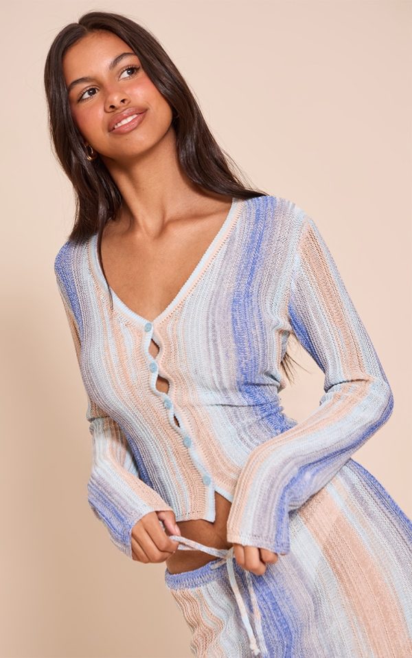 Petite Blue Stripe Knit Cardigan