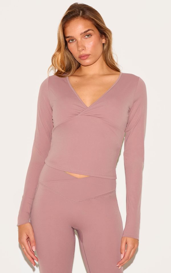 Mauve Sculpt Crossover Long Sleeve Top