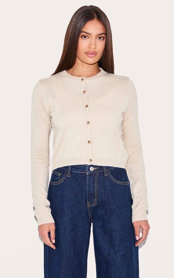Stone Marl Basic Button Up Knit Cardigan