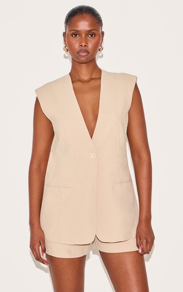 Sand Linen Look Longline Vest