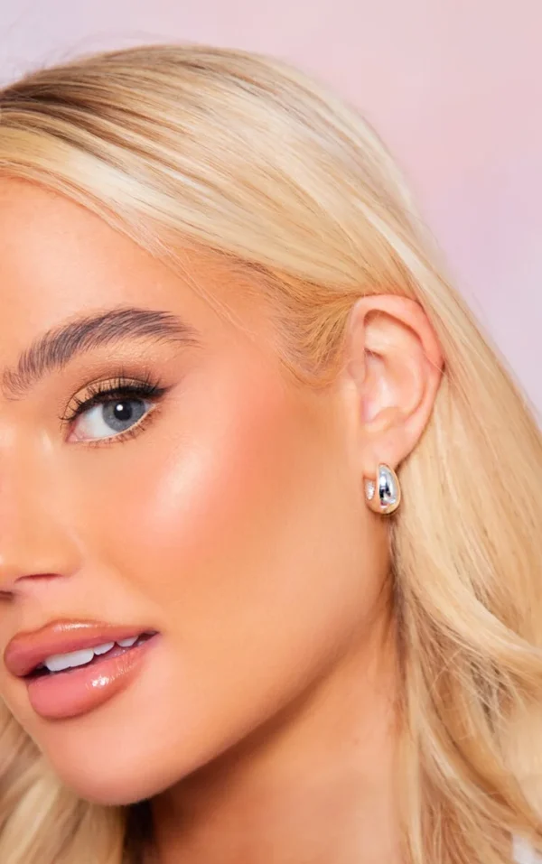 Silver Plated Drop Huggie Hoop Earrings