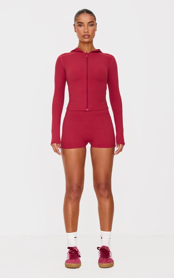 Dark Red Sculpt Ruched Bum Booty Shorts