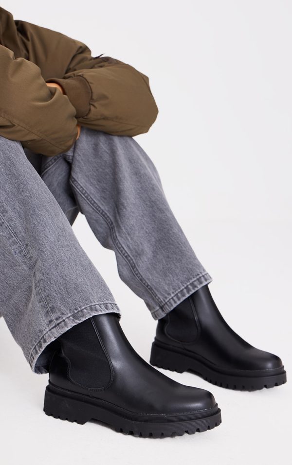 Black  Pu Round Toe Chelsea Ankle Boots