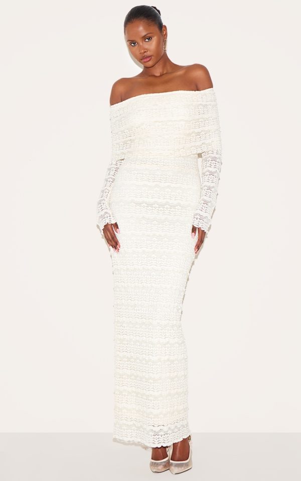 White Textured Bardot Maxi Dress