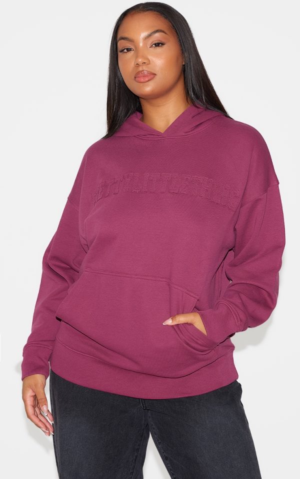 PRETTYLITTLETHING Plus Burgundy Applique Hoodie