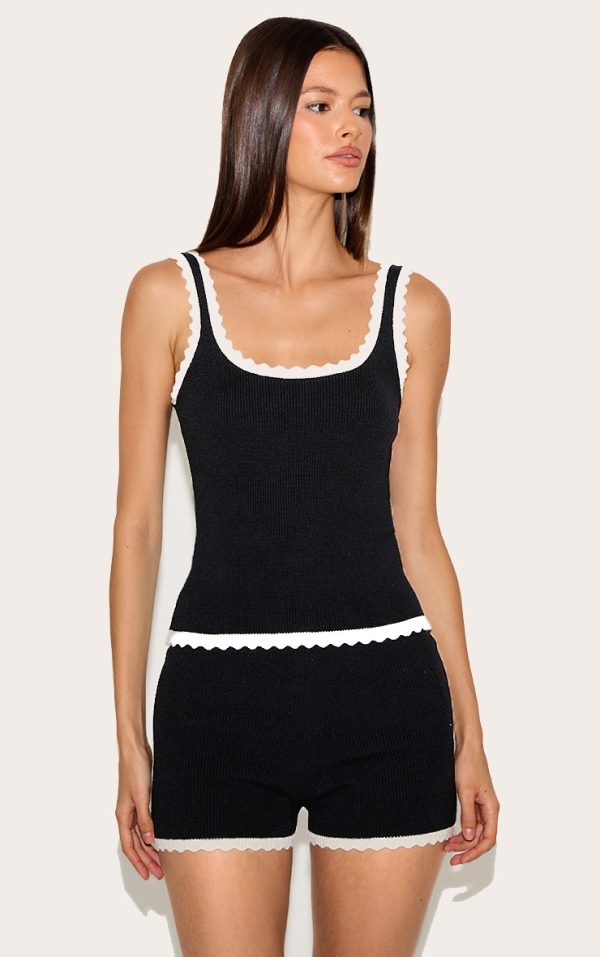Black Knitted Scallop Edge High Waisted Shorts