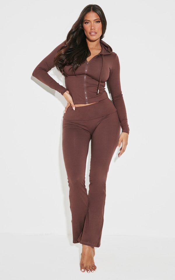 Shape Brown Stretch Sculpted Foldover Waist Flare Pants