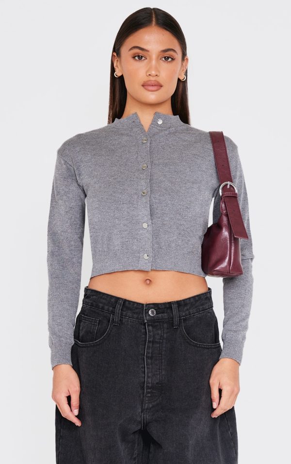 Charcoal Basic Knit Cropped Cardigan