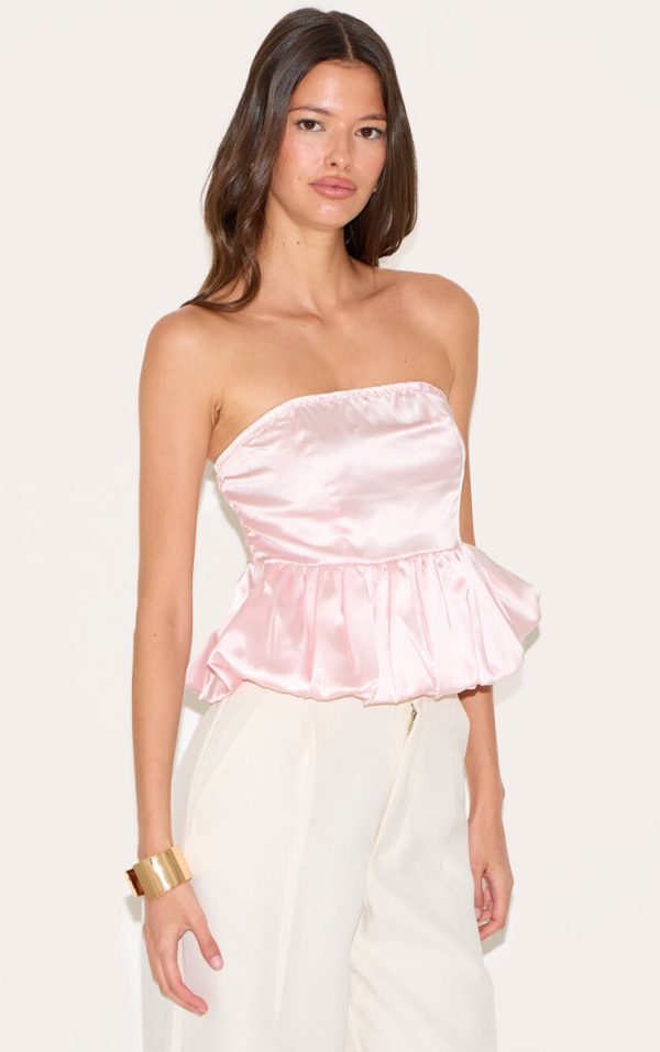 Pink Satin Puffball Top