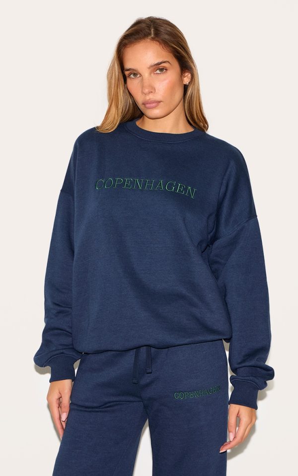Navy Oversized Copenhagen Embroidered Sweatshirt