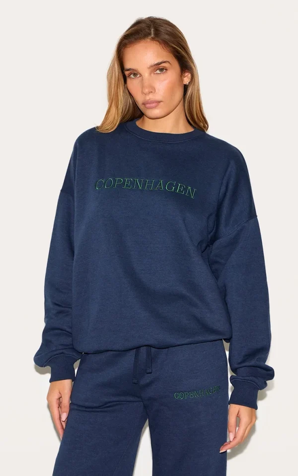 Navy Oversized Copenhagen Embroidered Sweatshirt