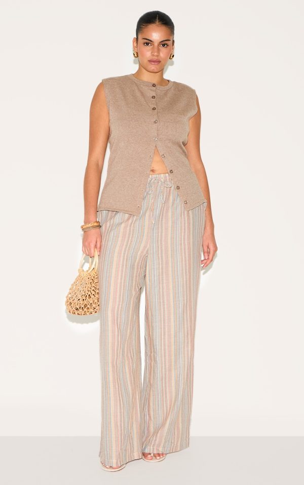 Plus Multi Stripe Linen Look Drawstring Pants