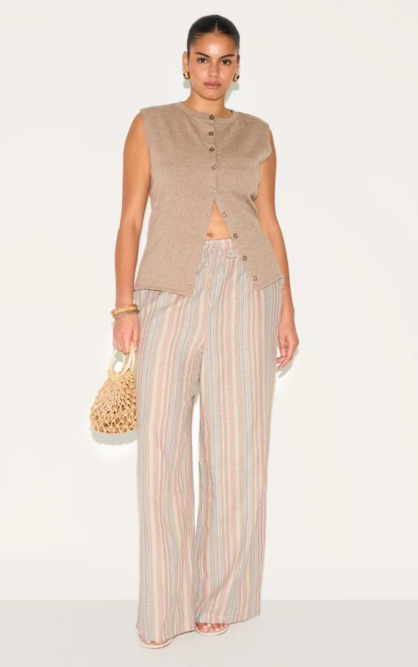 Plus Multi Stripe Linen Look Drawstring Pants