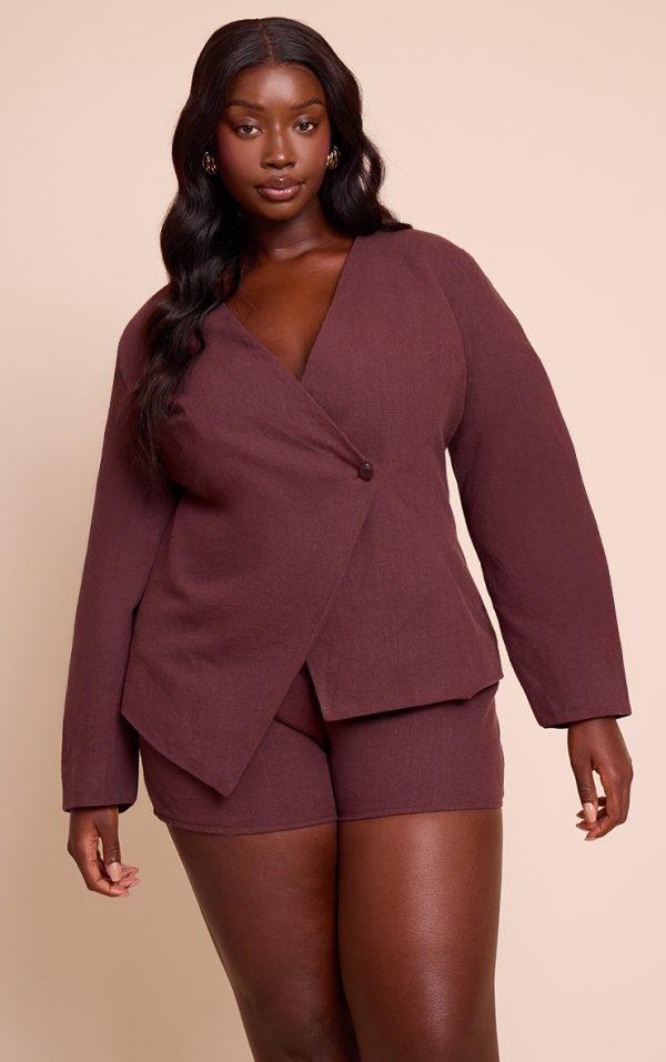 Plus Deep Chocolate Premium Linen Tailored Hot Pant