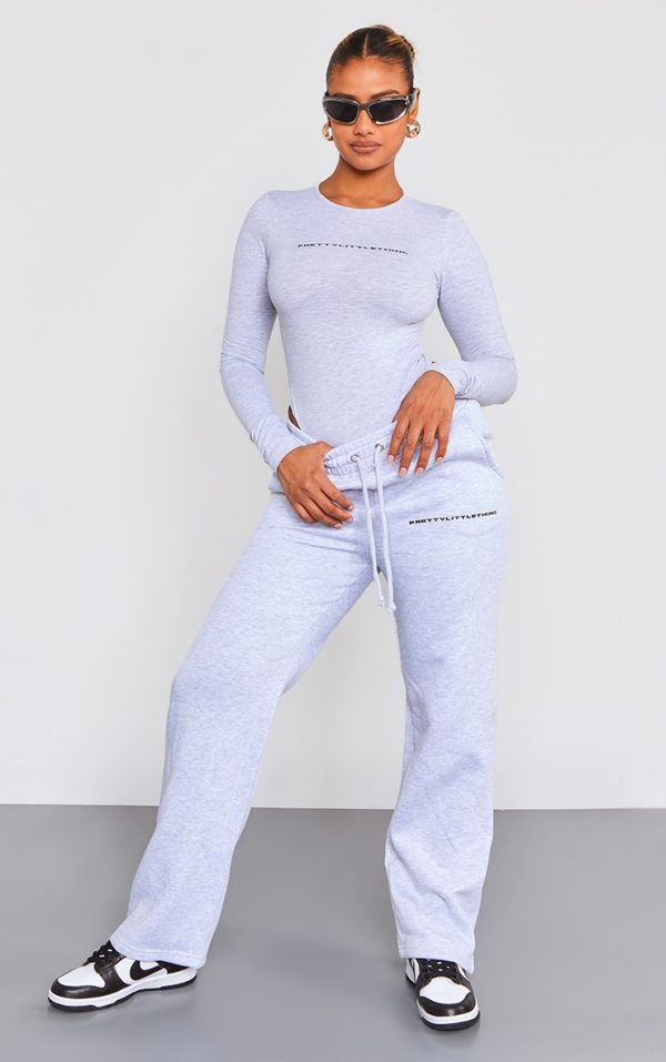 PRETTYLITTLETHING Ash Grey Logo Straight Leg Sweatpants