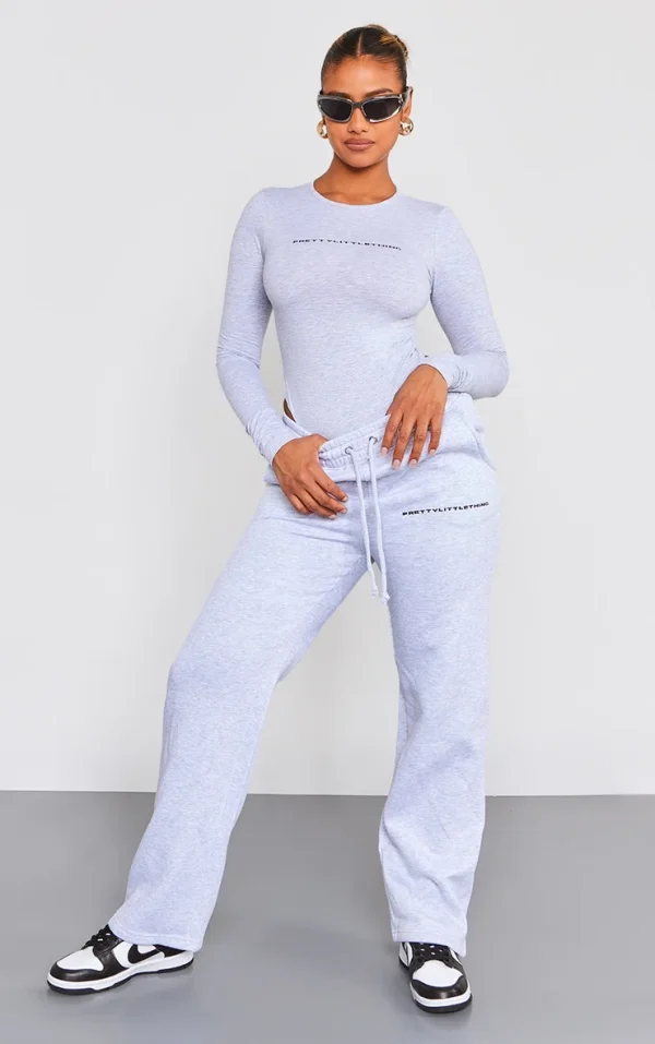 PRETTYLITTLETHING Ash Grey Logo Straight Leg Sweatpants