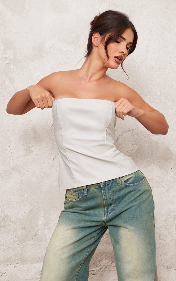 Cream Pu Croc Bandeau Long Top