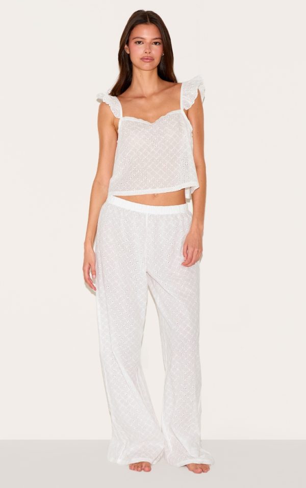 White Broderie Frill Long Pj Set