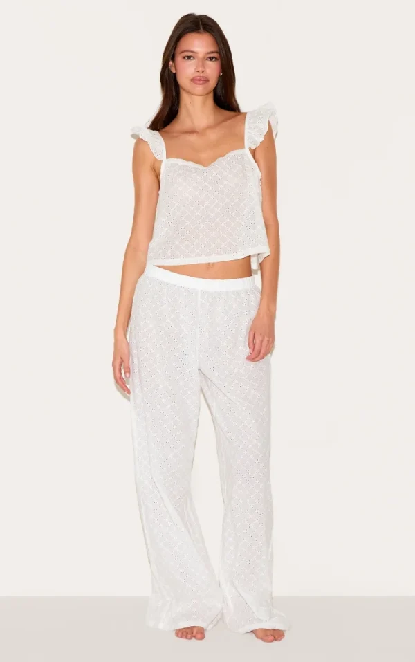 White Broderie Frill Long Pj Set