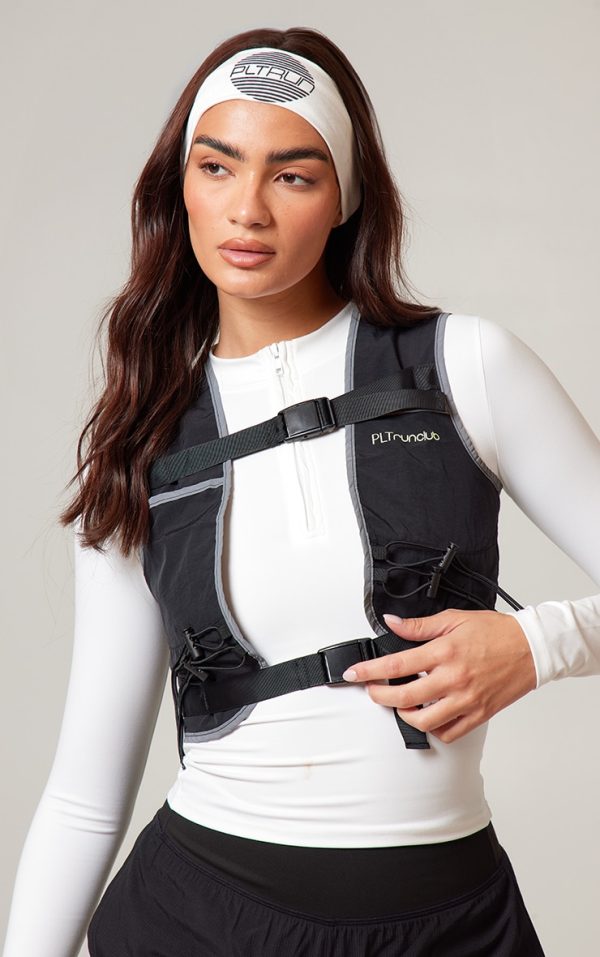 PLT RUN Black Running Contrast Binded Reflective Hydration Vest