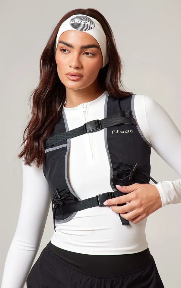 PLT RUN Black Running Contrast Binded Reflective Hydration Vest