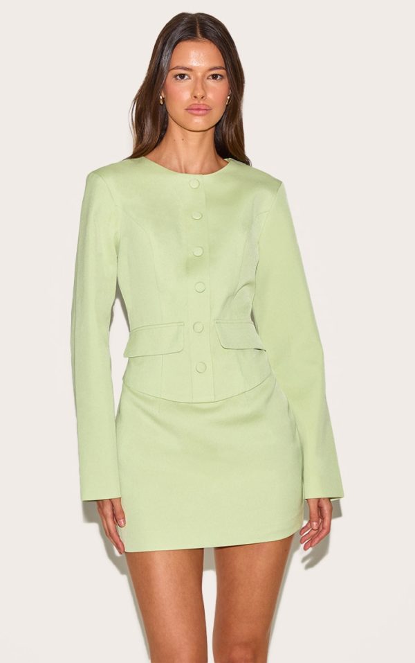 Pale Lime Woven Tailored Button Up Mini Dress