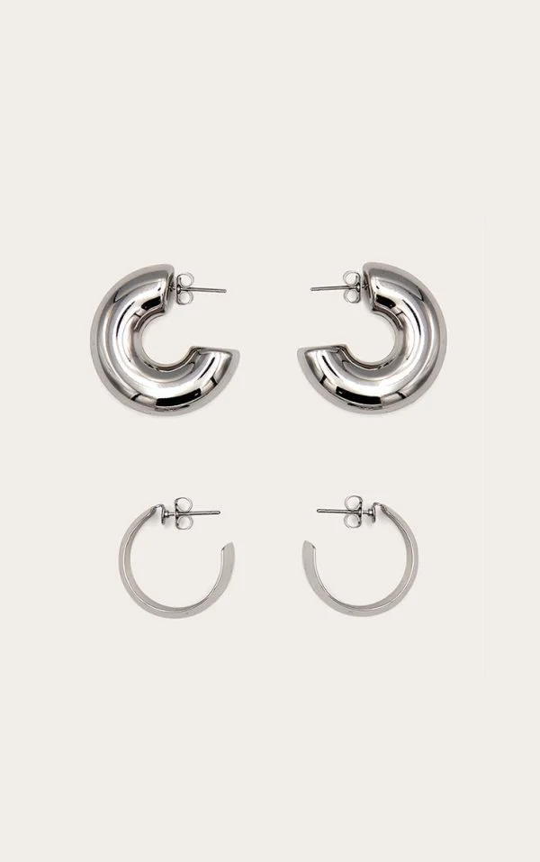 Silver Chubby Hoop Multipack