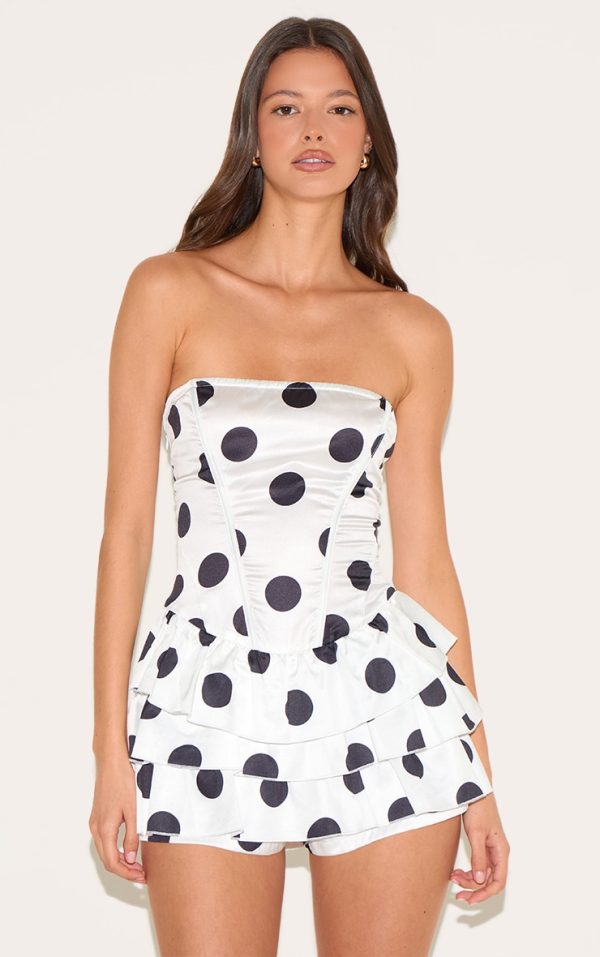 Cream Polka Dot Rara Skort Woven Romper