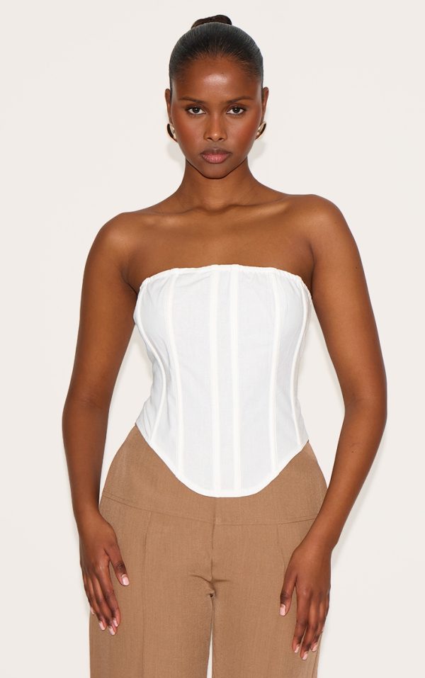 White Linen Blend Boned Corset