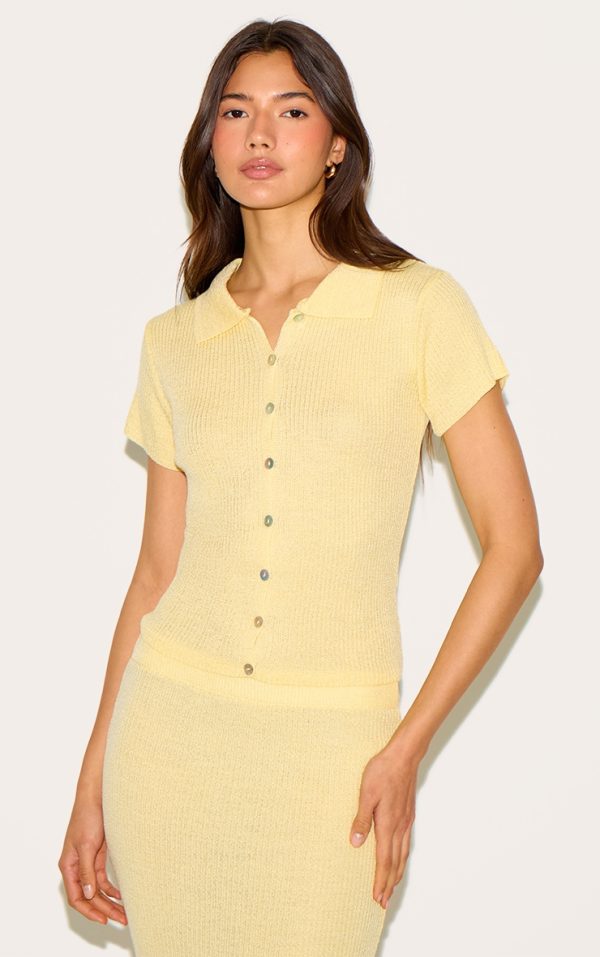 Lemon Filagree Button Through Short Sleeve Top