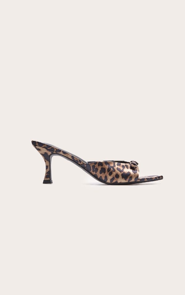 Leopard Bow Strap Low Heel Open Toe Mules