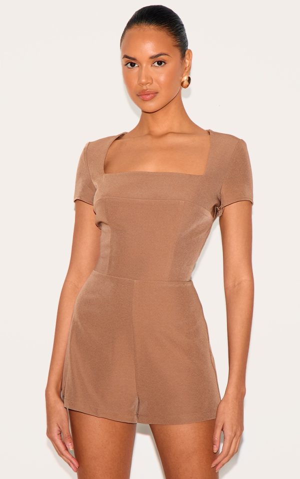 Clay Tailored Woven Square Neck Romper