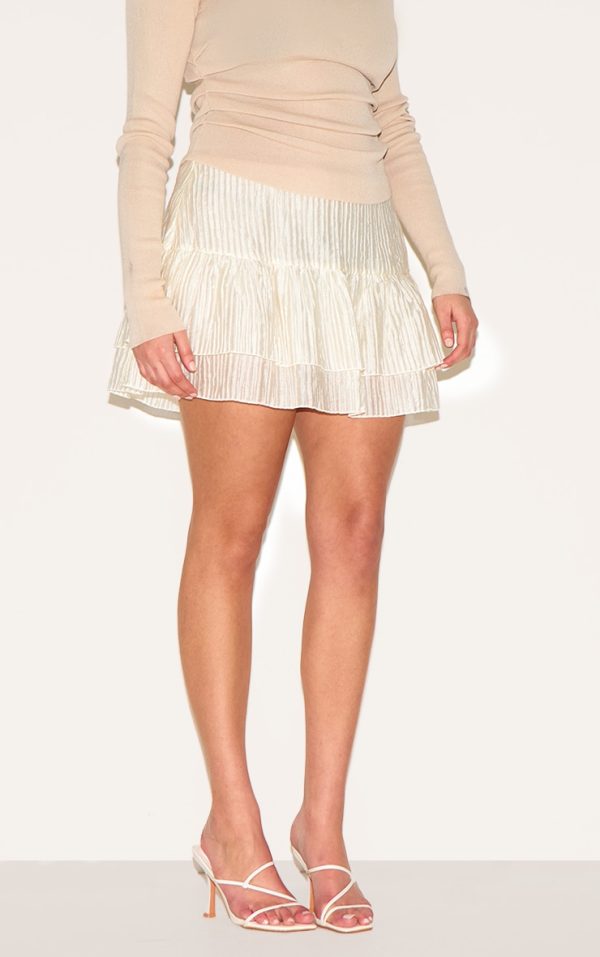 Plus Stone Crinkle Woven Dropped Waist Frilly Mini Skirt