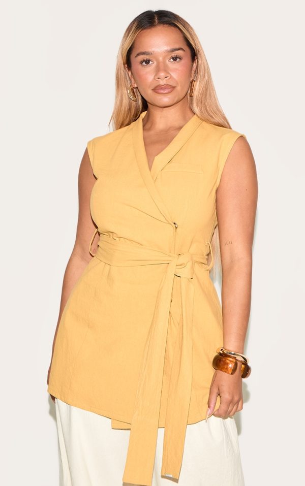 Shape Olive Linen Look Wrap Front Belted Blazer